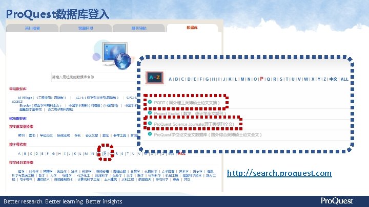 Pro. Quest数据库登入 http: //search. proquest. com Better research. Better learning. Better insights. 