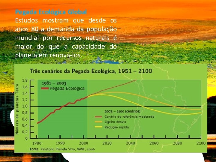Pegada Ecológica Global Estudos mostram que desde os anos 80 a demanda da população