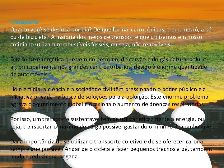 Transporte Quanto você se desloca por dia? De que forma: carro, ônibus, trem, metrô,