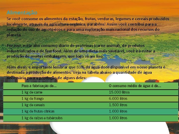 Alimentação Se você consome os alimentos da estação, frutas, verduras, legumes e cereais produzidos