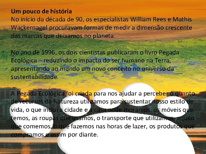 Um pouco de história No início da década de 90, os especialistas William Rees