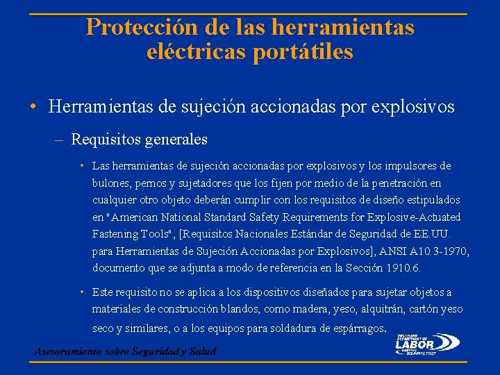 Protección de las herramientas eléctricas portátiles • Herramientas de sujeción accionadas por explosivos –