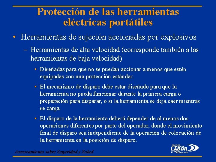 Protección de las herramientas eléctricas portátiles • Herramientas de sujeción accionadas por explosivos –