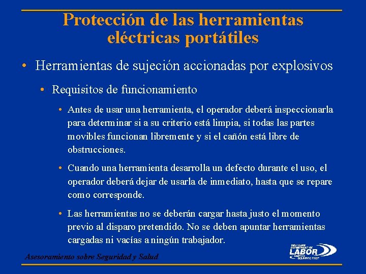 Protección de las herramientas eléctricas portátiles • Herramientas de sujeción accionadas por explosivos •