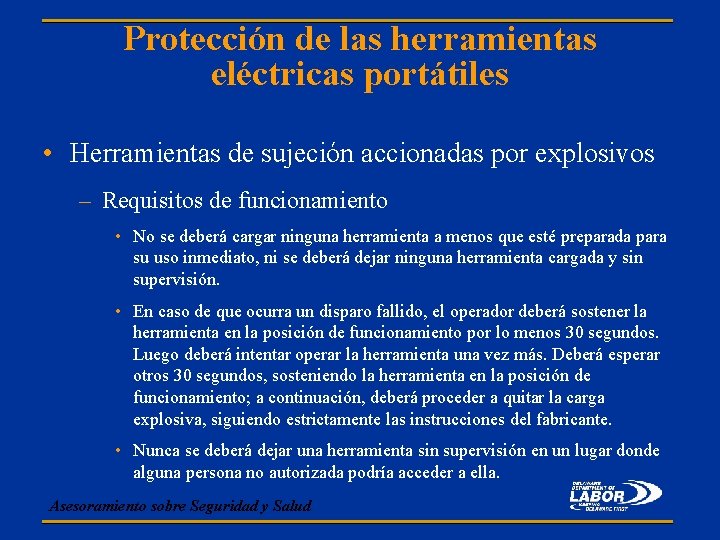 Protección de las herramientas eléctricas portátiles • Herramientas de sujeción accionadas por explosivos –