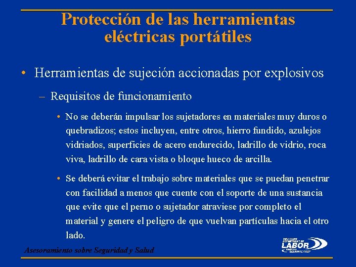 Protección de las herramientas eléctricas portátiles • Herramientas de sujeción accionadas por explosivos –