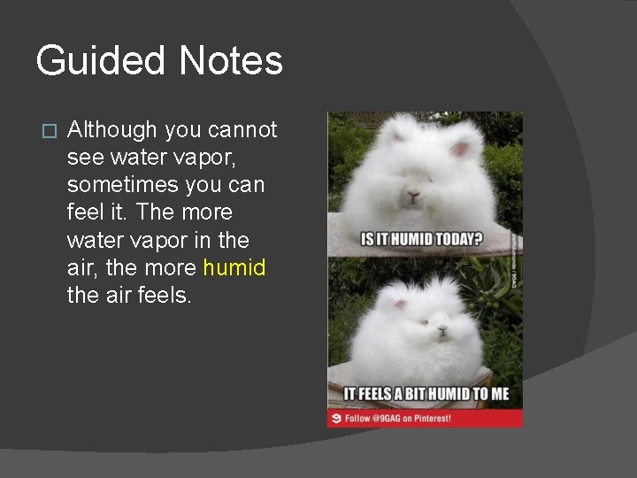 Guided Notes � Although you cannot see water vapor, sometimes you can feel it.