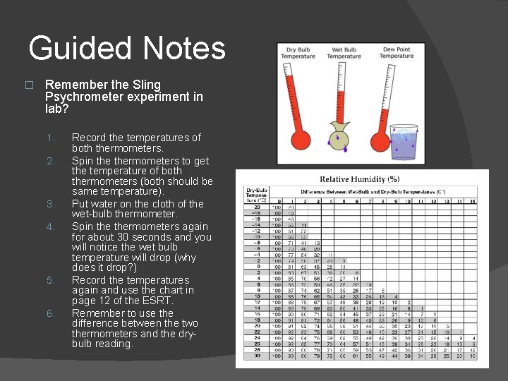 Guided Notes � Remember the Sling Psychrometer experiment in lab? 1. 2. 3. 4.