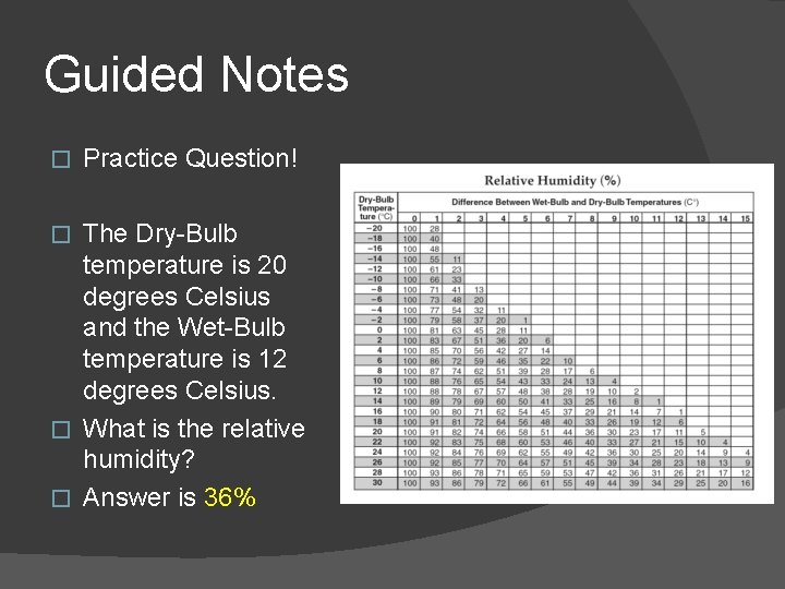 Guided Notes � Practice Question! The Dry-Bulb temperature is 20 degrees Celsius and the