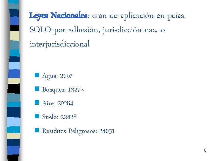 Leyes Nacionales: eran de aplicación en pcias. SOLO por adhesión, jurisdicción nac. o interjurisdiccional
