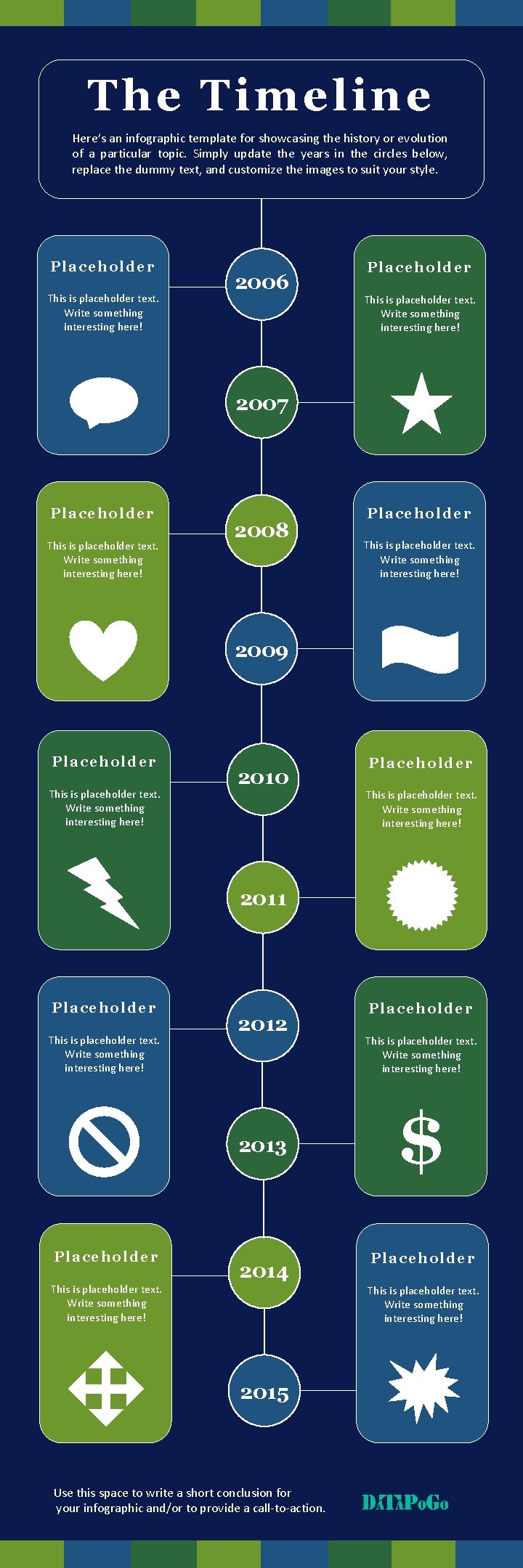 T he Tim eline Here’s an infographic template for showcasing the history or evolution