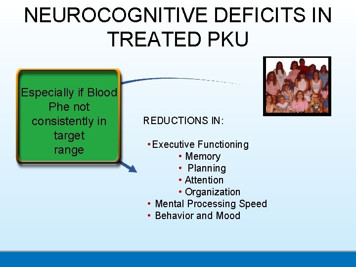 NEUROCOGNITIVE DEFICITS IN TREATED PKU Especially if Blood Phe not consistently in target range