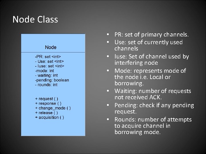 Node Class • PR: set of primary channels. • Use: set of currently used