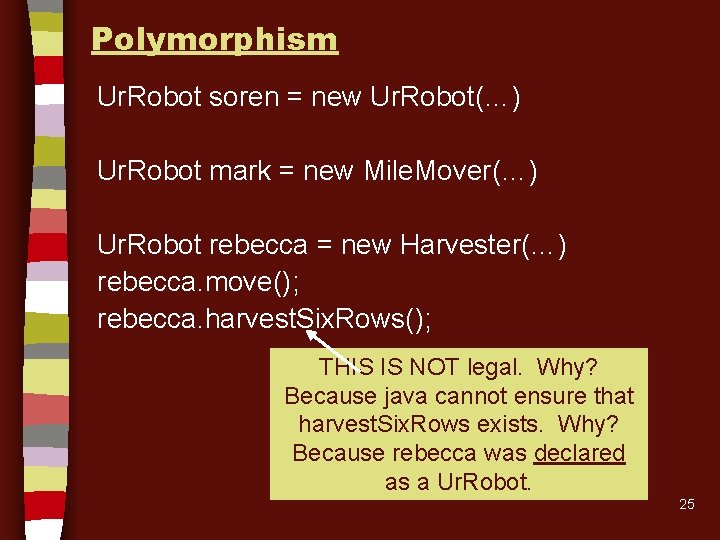 Polymorphism Ur. Robot soren = new Ur. Robot(…) Ur. Robot mark = new Mile.