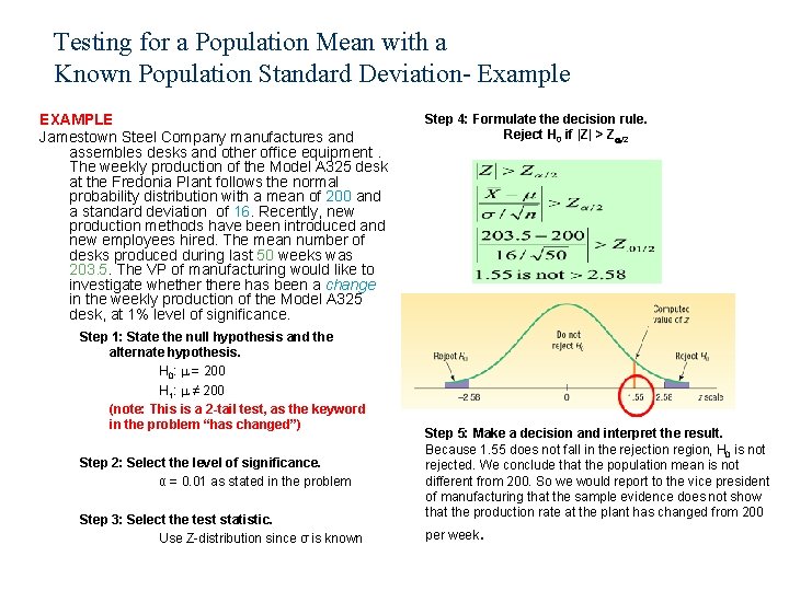 Testing for a Population Mean with a Known Population Standard Deviation- Example EXAMPLE Jamestown Testing for a Population Mean with a Known Population Standard Deviation- Example EXAMPLE Jamestown