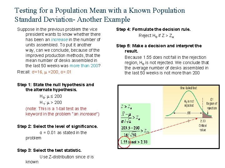 Testing for a Population Mean with a Known Population Standard Deviation- Another Example Suppose Testing for a Population Mean with a Known Population Standard Deviation- Another Example Suppose