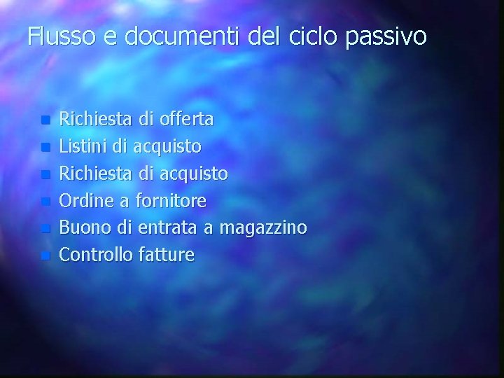 Flusso e documenti del ciclo passivo n n n Richiesta di offerta Listini di