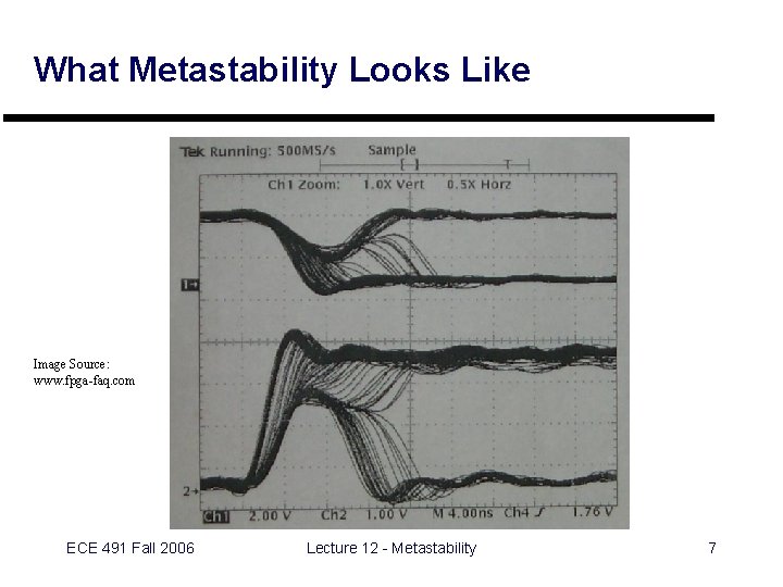 What Metastability Looks Like Image Source: www. fpga-faq. com ECE 491 Fall 2006 Lecture