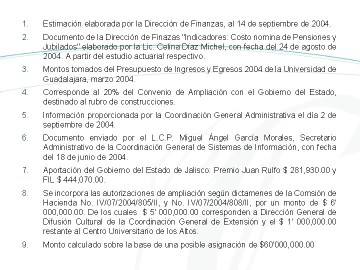 1. Estimación elaborada por la Dirección de Finanzas, al 14 de septiembre de 2004.