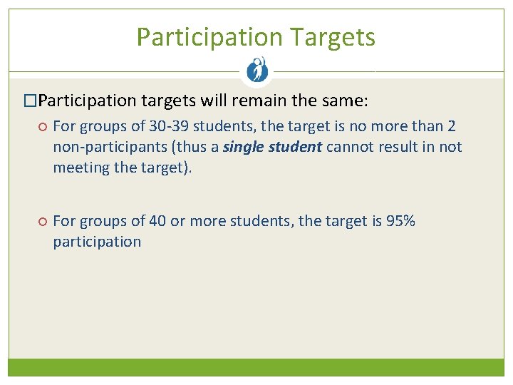 Participation Targets �Participation targets will remain the same: For groups of 30 -39 students,