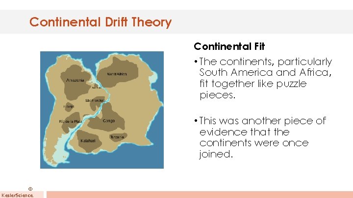 Continental Drift Theory Continental Fit • The continents, particularly South America and Africa, fit