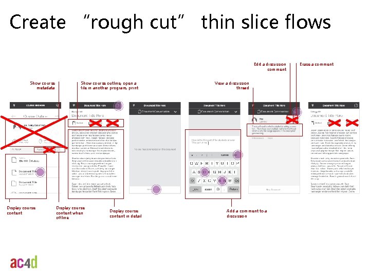 Create “rough cut” thin slice flows Edit a discussion comment Show course metadata Display