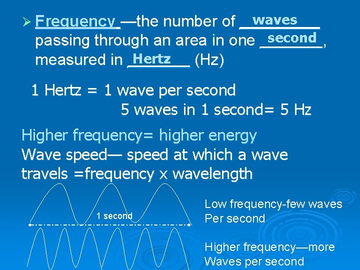 waves Ø Frequency —the number of _____ second , passing through an area in