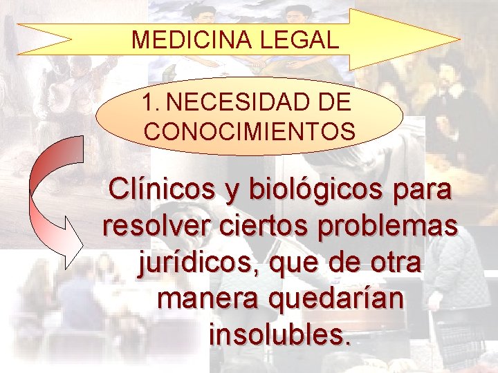 MEDICINA LEGAL 1. NECESIDAD DE CONOCIMIENTOS Clínicos y biológicos para resolver ciertos problemas jurídicos,