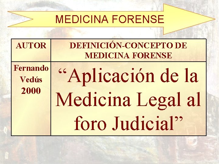 MEDICINA FORENSE AUTOR DEFINICIÓN-CONCEPTO DE MEDICINA FORENSE Fernando Vedús “Aplicación de la Medicina Legal