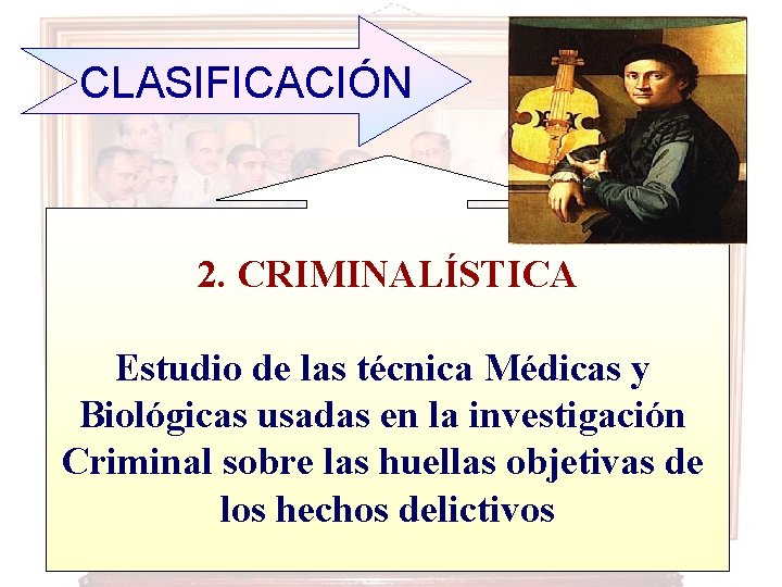 CLASIFICACIÓN 2. CRIMINALÍSTICA Estudio de las técnica Médicas y Biológicas usadas en la investigación