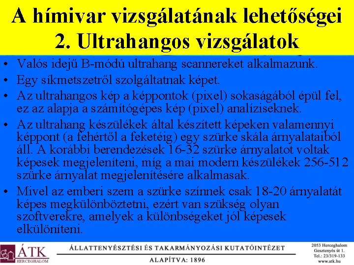 A hímivar vizsgálatának lehetőségei 2. Ultrahangos vizsgálatok • Valós idejű B-módú ultrahang scannereket alkalmazunk.