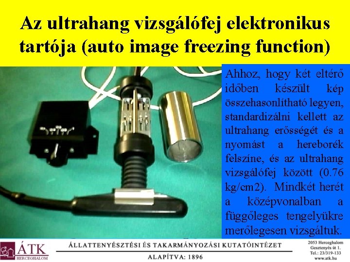 Az ultrahang vizsgálófej elektronikus tartója (auto image freezing function) Ahhoz, hogy két eltérő időben