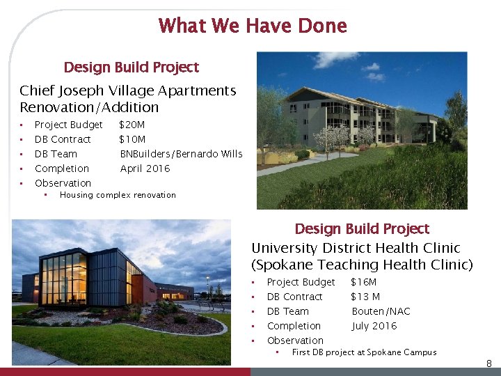 What We Have Done Design Build Project Chief Joseph Village Apartments Renovation/Addition • •