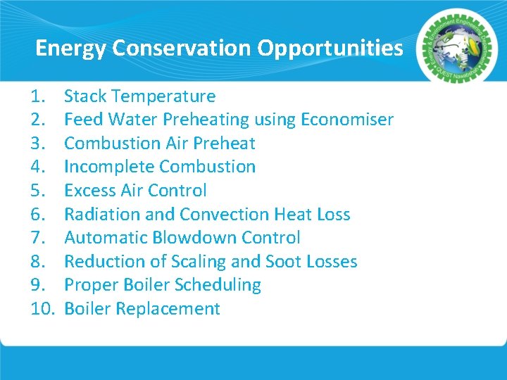 Energy Conservation Opportunities 1. 2. 3. 4. 5. 6. 7. 8. 9. 10. Stack