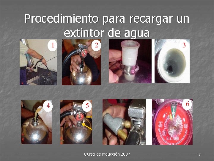 Procedimiento para recargar un extintor de agua 2 1 4 5 Curso de inducción