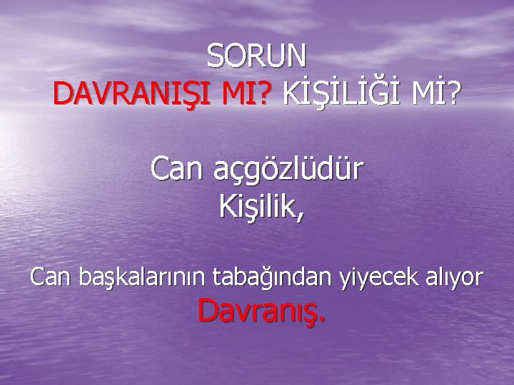 SORUN DAVRANIŞI MI? KİŞİLİĞİ Mİ? Can açgözlüdür Kişilik, Can başkalarının tabağından yiyecek alıyor Davranış.