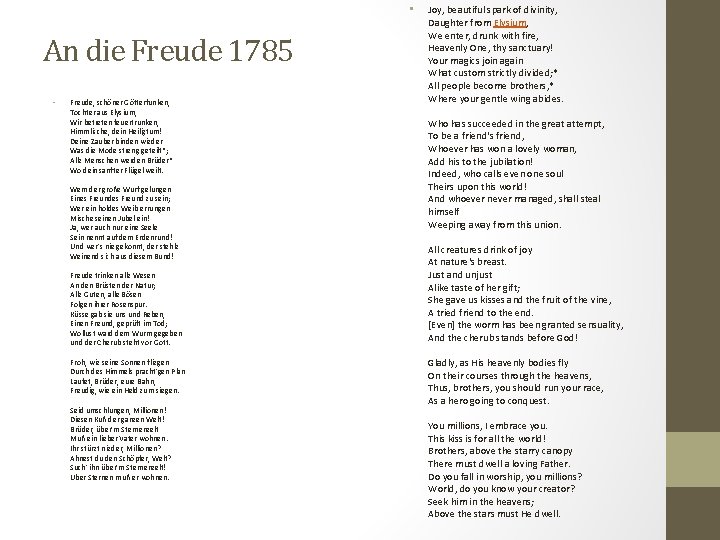  • An die Freude 1785 • Freude, schöner Götterfunken, Tochter aus Elysium, Wir