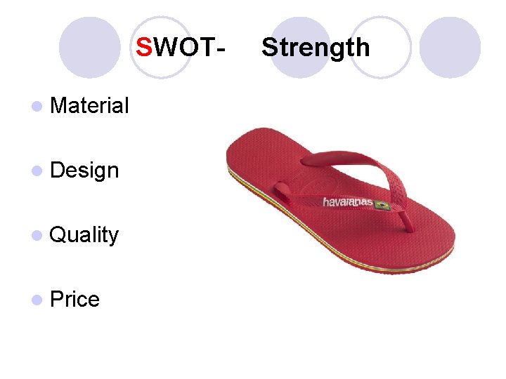 SWOTl Material l Design l Quality l Price Strength 