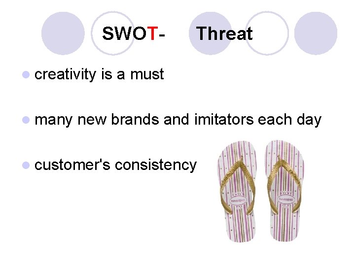 SWOTl creativity l many Threat is a must new brands and imitators each day