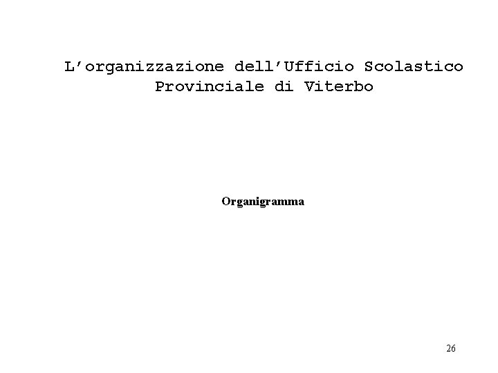 L’organizzazione dell’Ufficio Scolastico Provinciale di Viterbo Organigramma 26 