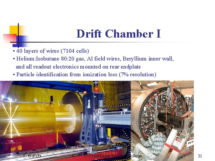 Drift Chamber I • 40 layers of wires (7104 cells) • Helium: Isobutane 80: