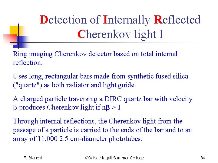 Detection of Internally Reflected Cherenkov light I Ring imaging Cherenkov detector based on total