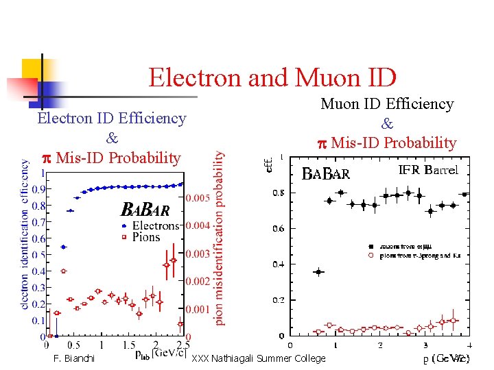 Electron and Muon ID Electron ID Efficiency & p Mis-ID Probability F. Bianchi Muon