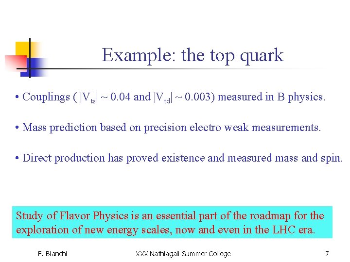 Example: the top quark • Couplings ( |Vts| ~ 0. 04 and |Vtd| ~