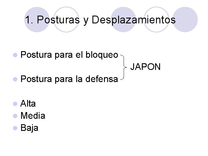 1. Posturas y Desplazamientos l Postura para el bloqueo JAPON l Postura l Alta