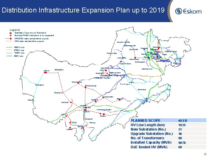 Distribution Infrastructure Expansion Plan up to 2019 Legend New Main Transmission Substation Existing HV/MV
