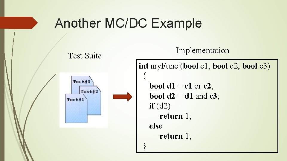 Another MC/DC Example Test Suite Implementation int my. Func (bool c 1, bool c