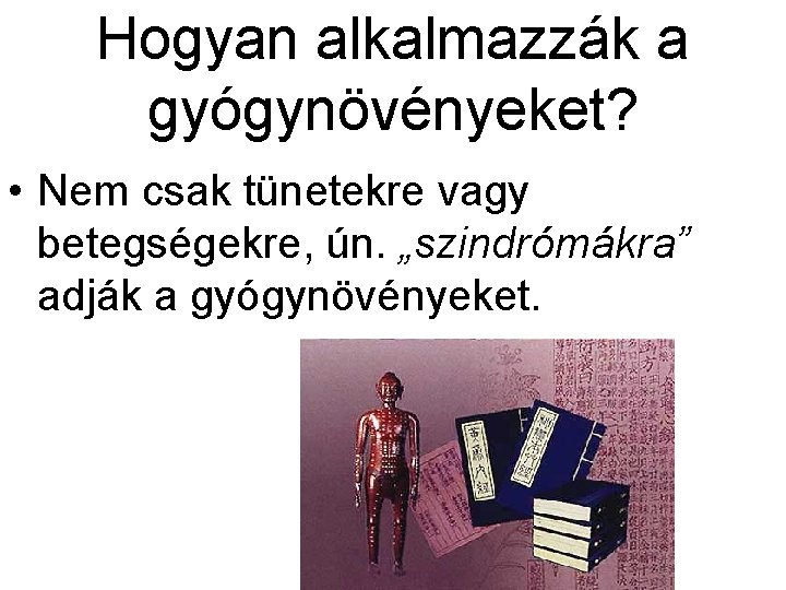 Hogyan alkalmazzák a gyógynövényeket? • Nem csak tünetekre vagy betegségekre, ún. „szindrómákra” adják a
