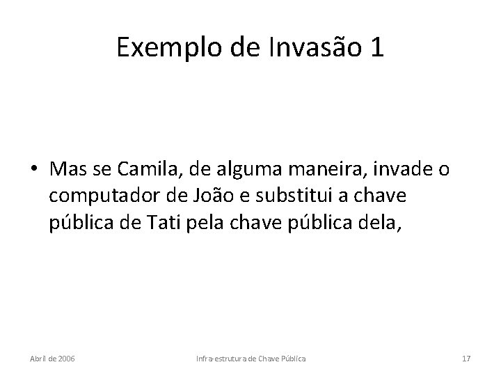 Exemplo de Invasão 1 • Mas se Camila, de alguma maneira, invade o computador