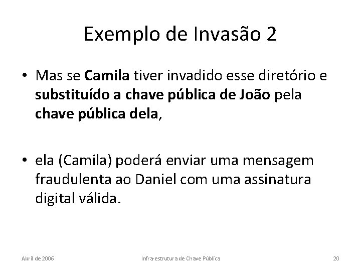 Exemplo de Invasão 2 • Mas se Camila tiver invadido esse diretório e substituído